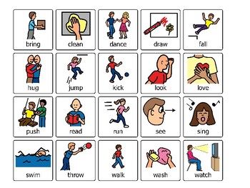 4x5 Communication Board with Actions/Verbs using Boardmaker Symbols/PECS
