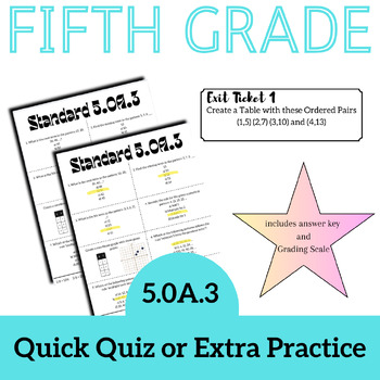 Preview of 5.0A.3 - Ordered Pairs, Graphing, Patterns - Fifth - Quick Quiz