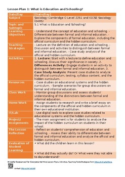 Preview of 5.1 What is education and schooling Lesson Plans Latest Syllabus of Sociology Ca