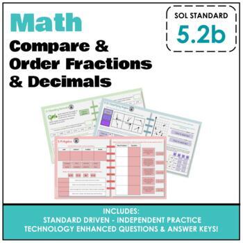 Preview of 5.2b VA SOL - Math Review TEI Grade 5 Compare Fractions & Decimals