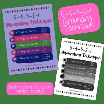 Preview of 5-4-3-2-1 Grounding Technique Poster with Quick Reference Handout