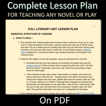 Preview of 5-6 Week LESSON PLAN for Teaching ANY NOVEL or PLAY (on PDF)