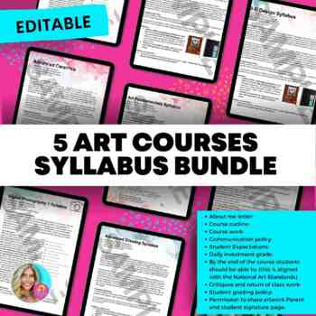 Preview of 5 ART Course Syllabus BUNDLE for High School or Middle School Art Courses
