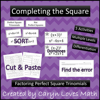 Preview of Completing the Square~Perfect Square Trinomial~Differentiation~5 Activities