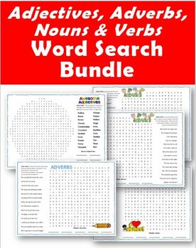 Preview of 5 Adjectives, Adverbs, Nouns, & Verbs Word Searches for $1.50!