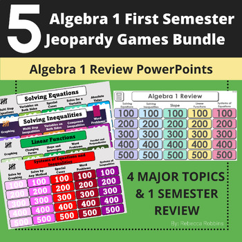 Preview of 5 Algebra 1 First Semester Review Games / Jeopardy Style PowerPoint Games