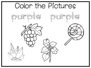5 All About the Color Purple No Prep Tracing Preschool Worksheets and
