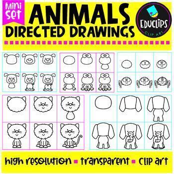 Preview of 5 Animal Themed Directed Drawings | Step-by-Step CLIPART {Educlips Clipart}
