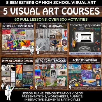 5 Art Curriculums: 2D Art: Middle, High School Art, Drawing: Painting +  Digital