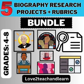 Preview of 5 BIOGRAPHY Research Projects with RUBRICS (Presidents, Black History) BUNDLE