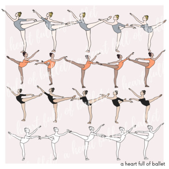 5 Ballet Arabesques Clipart | Dance Class Resources | Black and White