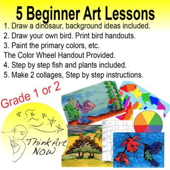 Art Lessons - 5 Beginner - Step by step with Handouts by Think Art Now