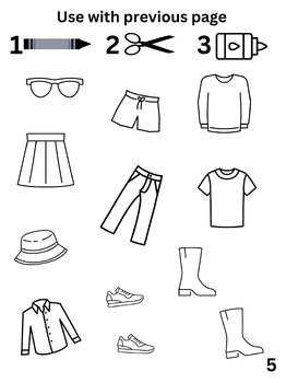 5 Beginner (age 4-6) Worksheets for German Kleidung. Color, Cut and Paste!