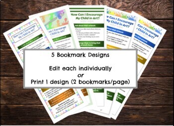 Preview of 5 Bookmarks for Parents on How to Support Your Child in Art (Edit and/or Print)