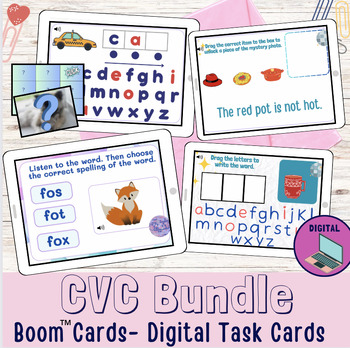 Preview of CVC Boom Cards Bundle + CVC Decodable Sentence PDF | Centers | Digital Resource
