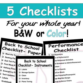 Preview of 5 Checklists | Music Teacher Survival | Organization