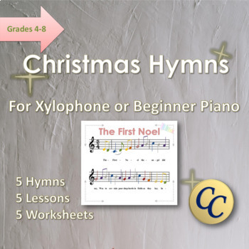 Preview of 5 Christmas Hymns for Xylophone or Beginner Piano with Music Lessons and Easel