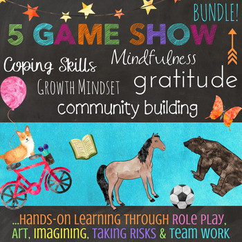 Preview of 5 Community Building Coping Skills School Counseling Lessons / Quiz Show Bundle!