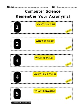 Preview of 5 Computer Science Acronyms - Free Preview Worksheet for Early Finishers