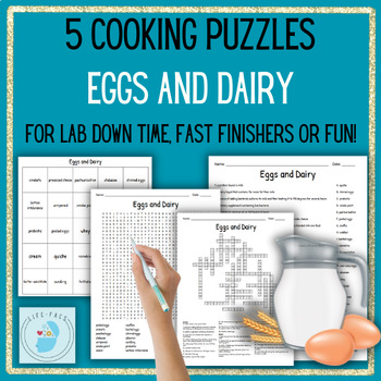 Preview of 5 Cooking Puzzles! EGGS AND DAIRY Vocabulary, Culinary, FACS