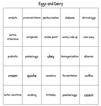 5 Cooking Puzzles! Eggs and Dairy Vocabulary, Culinary, FACS, Sub Plans