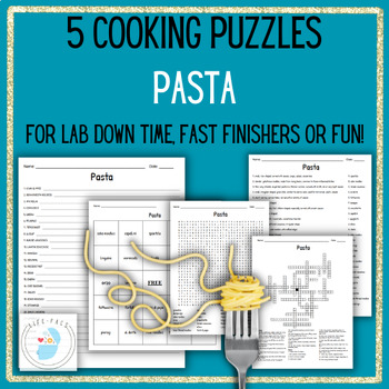 Preview of 5 Cooking Puzzles! PASTA Vocabulary, Culinary, Sub Plans, FACS Prostart