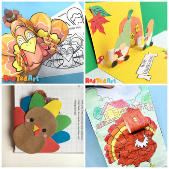 Preview of 5 Creative Thanksgiving Activities - STEAM Projects - Pop Up Cards, Origami, 3d