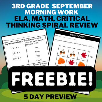 Preview of 5 Day Freebie Preview 3rd Grade Math and ELA Morning Work Spiral Review Pack