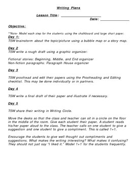 Preview of 5 Day Generic  Writing Plans - Open Ended Writing Lesson Plans
