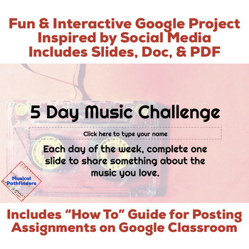 Preview of 5 Day Music Challenge - Interactive Google Project - Distance Learning