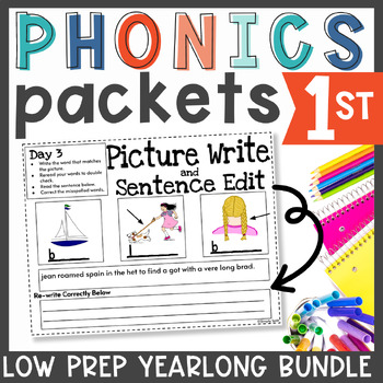 Preview of 1st Grade Phonics Packets for EL Skills Block Centers | FULL YEAR BUNDLE