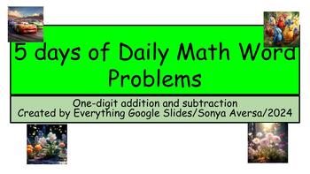 Preview of 5 Days of Math Word Problems:  one digit addition and subtraction