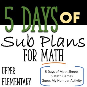 Preview of 5 Days of Sub Plans for Math - Emergency Sub Plans - Ready to Go!
