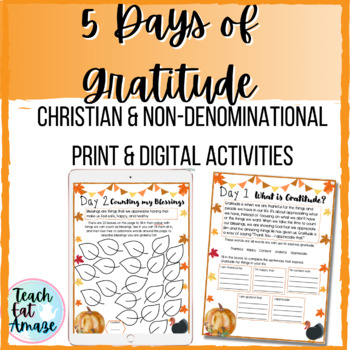 Preview of 5 Days of Thanksgiving Mini-lessons and Activities| Christian & Non-denomination