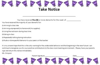 Preview of 5 Demerits Note Home