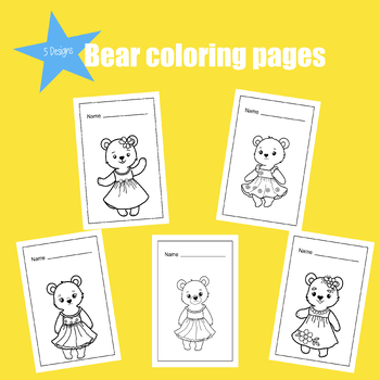 Preview of 5 Designs Hand Draw Printable Cute Bear Coloring Pages.