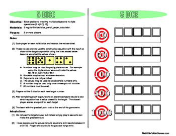 Preview of 5 Dice: Order of Operations Games