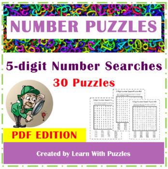 Preview of 5-Digit Number Search Puzzles - 30 Unique Puzzles - PDF