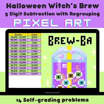 Preview of 5 Digit Subtraction Halloween & Fall Mystery Pixel Art Google Sheet