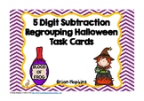 5 Digit Subtraction Regrouping Halloween Task Cards