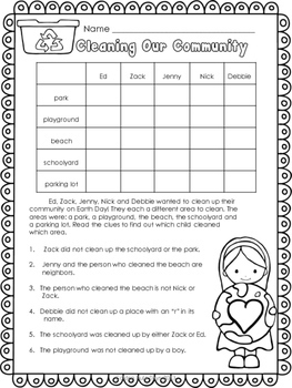 Earth Day Logic Puzzles Critical Thinking and Reasoning Grades 2, 3 & 4