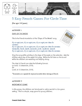 Preview of 5 Easy French Circle Games (for under 6 years old)