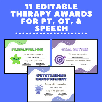 Preview of 5 Editable Therapy Awards for PT, OT, and Speech