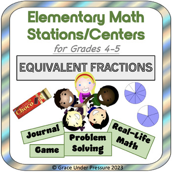 Preview of 5 Math Stations or Math Centers for Gr 4 and 5 Equivalent Fractions Practice