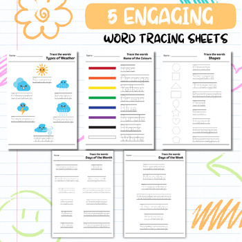 Preview of 5 Engaging Word Tracing Sheets: A Fun and Educational Activity for Kids