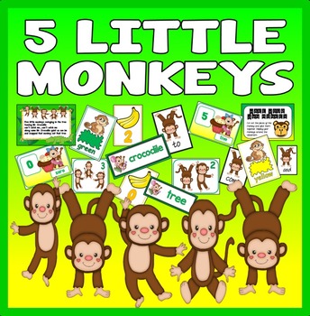 Preview of 5 FIVE LITTLE MONKEYS NUMBER RHYME TEACHING RESOURCE MATHS EYFS KS1 ROLE PLAY