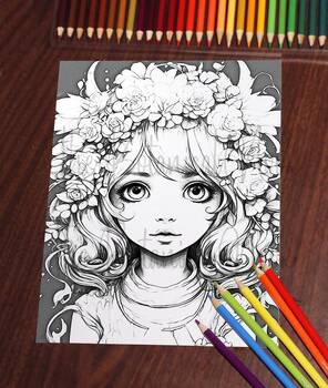 5 Fairy Girls Coloring Page, Adults + kids- Download - Grayscale ...