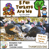 5 Fat Turkeys are We Song, Reader, Coloring Book, a fun Thanksgiving activity