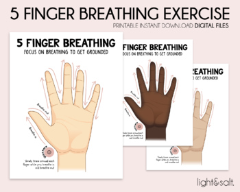 Preview of 5 Finger Breathing exercise for kids, grounding technique, coping skills, CBT