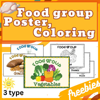 Preview of 5 Food group poster, coloring, with color, Back and white, real picture